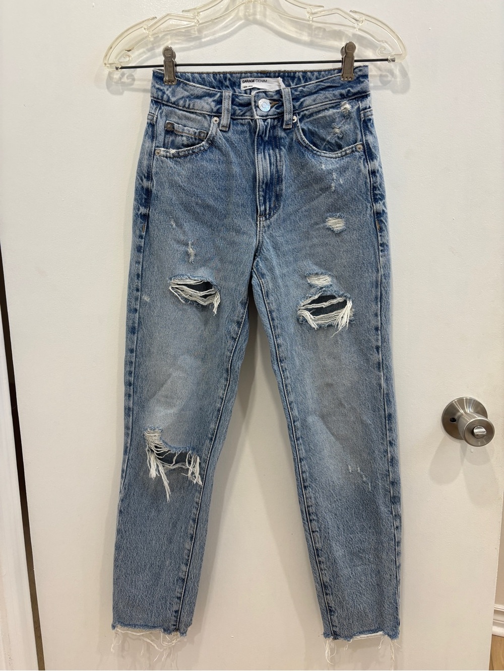 Garage Distressed Straight-Leg Jeans - Light Blue